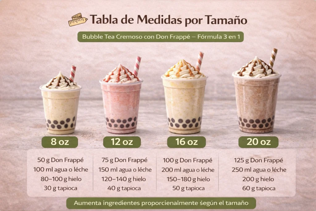 Tabla de medidas según tamaño de vaso